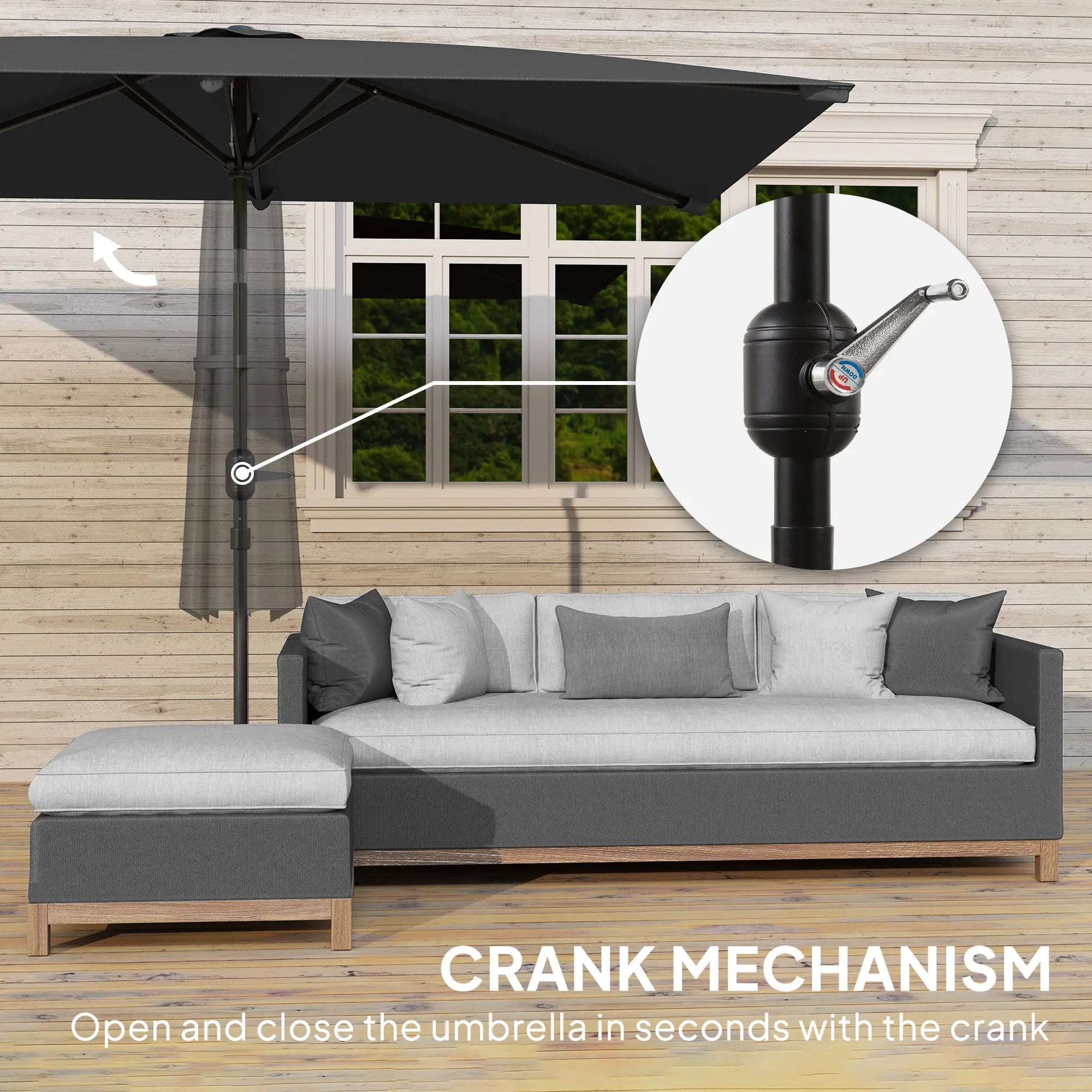 6.6x9.6ft Rectangle Aluminum Patio Umbrella, Outdoor Sunshade Canopy, Dark Grey Sun Umbrellas at Gallery Canada
