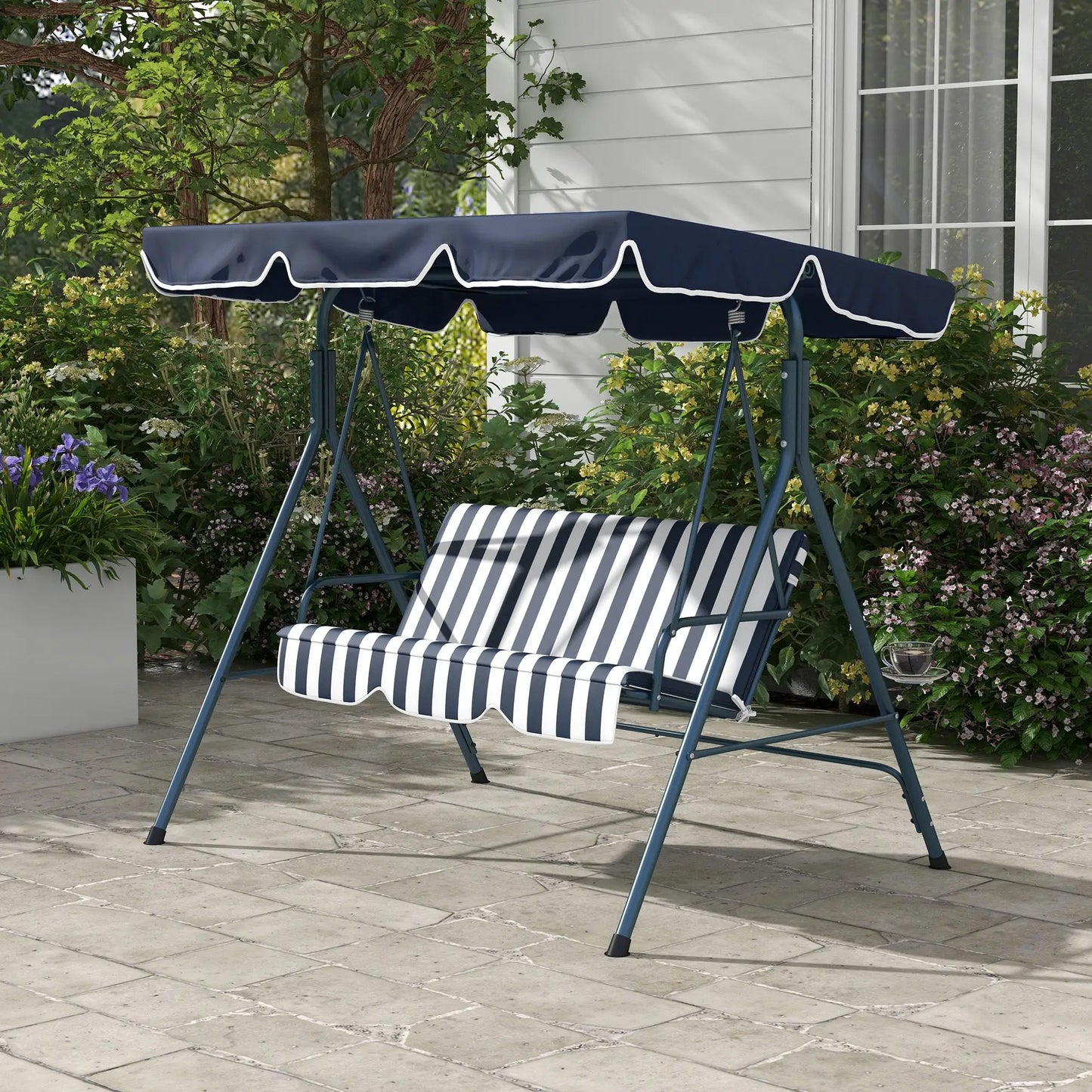 3-Seater Outdoor Porch Swing, Adjustable Canopy, and White, Blue Patio Swings with Stand at Gallery Canada