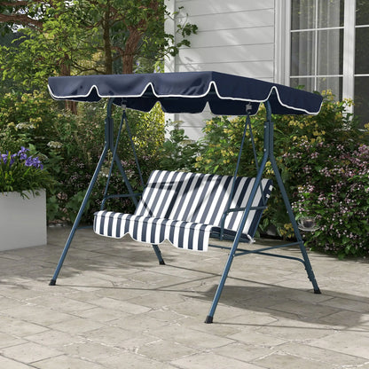 3-Seater Outdoor Porch Swing, Adjustable Canopy, and White, Blue Patio Swings with Stand at Gallery Canada