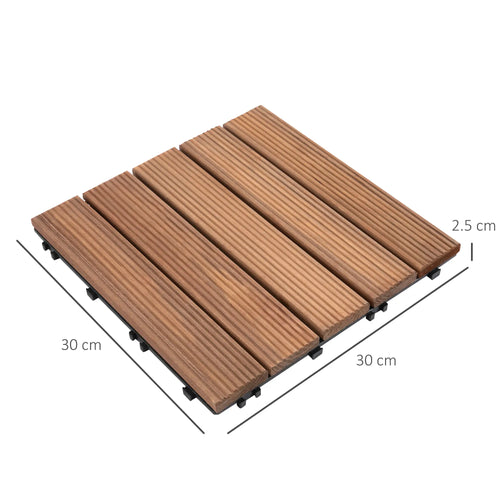27 Pcs Wood Interlocking Deck Tiles, 12 x 12in, Tools Free Assembly, Brown
