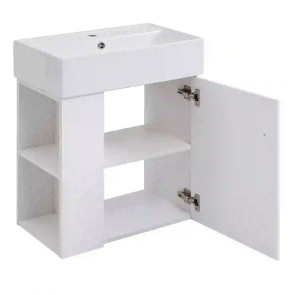 Floating Bathroom Vanity, Ceramic Basin, Side Storage, Rose Gold Handle, 21.5" L x 12" W x 26.5" H, White Sink Cabinets at Gallery Canada