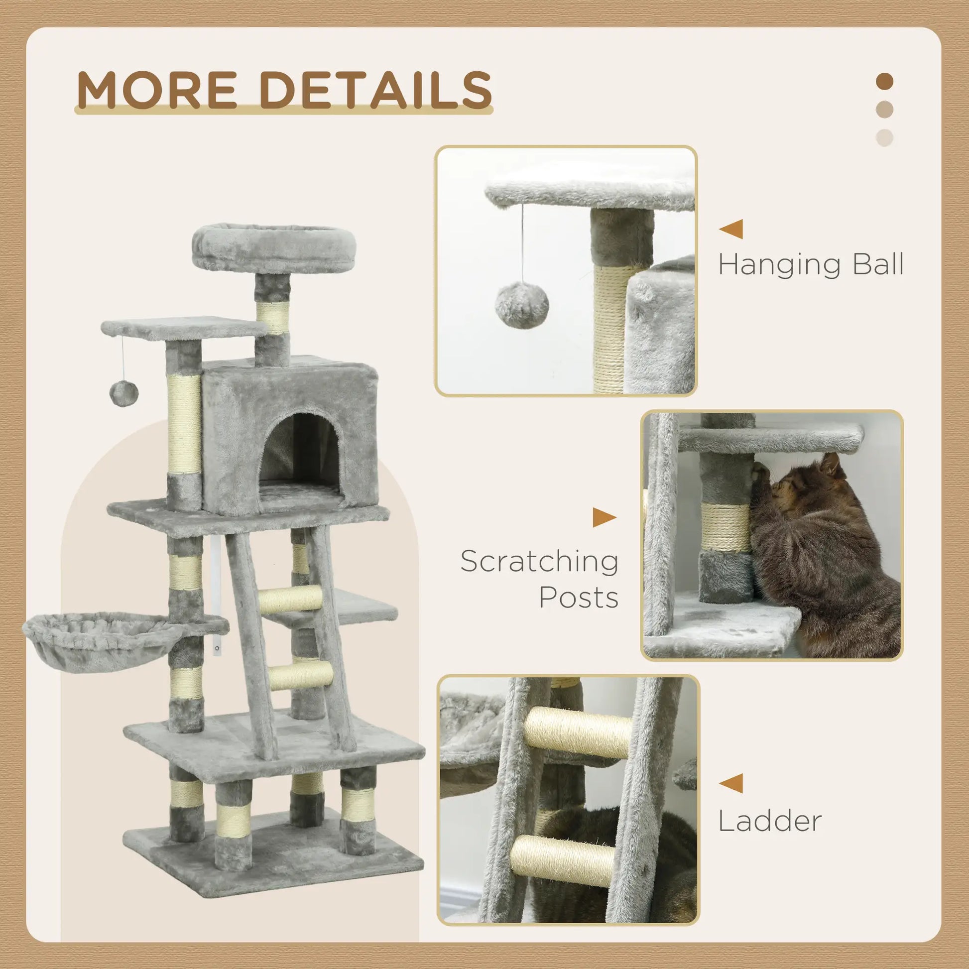 49 Inch Cat Tree for Indoor Cats, Light Grey Cat Towers at Gallery Canada
