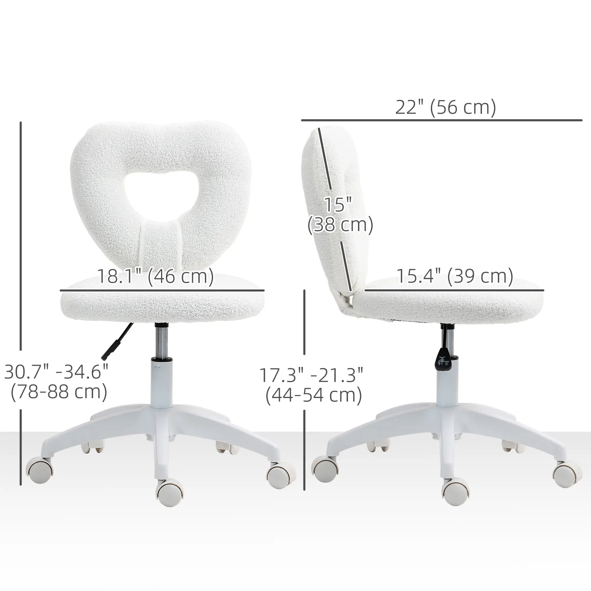 Armless Computer Desk Chair, Office Task Chair, Teddy Fleece, White Office Chairs at Gallery Canada