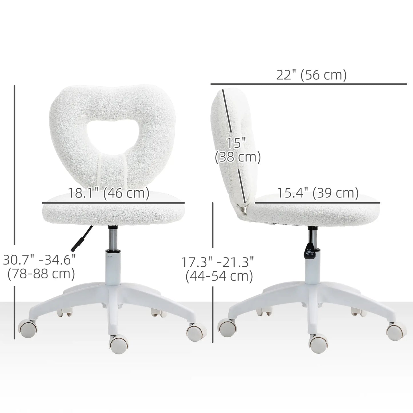 Armless Computer Desk Chair, Office Task Chair, Teddy Fleece, White Office Chairs at Gallery Canada