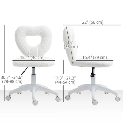 Armless Computer Desk Chair, Office Task Chair, Teddy Fleece, White Office Chairs at Gallery Canada
