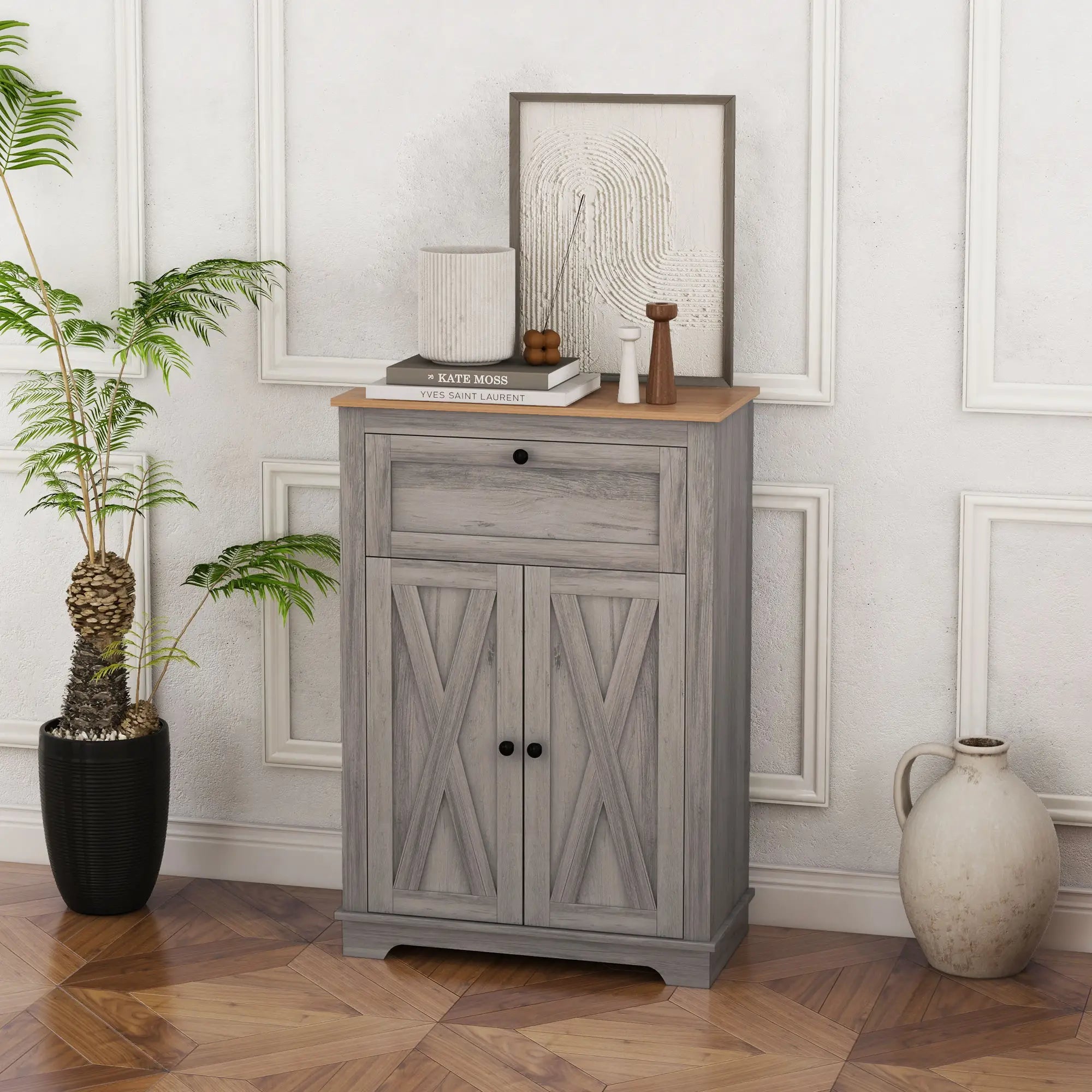Farmhouse Storage Cabinet With Doors, Drawer, Grey Wash Storage Cabinets at Gallery Canada