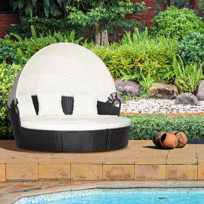 Outdoor Daybed with Canopy, PE Rattan Wicker Round Sofa, Patio Set with Cushions, Cream White Daybeds at Gallery Canada