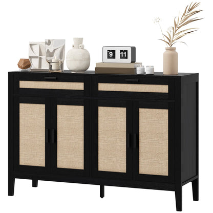 Boho Kitchen Sideboard Cabinet, Rattan Doors, Dining Room, Black Storage Cabinets Black at Gallery Canada