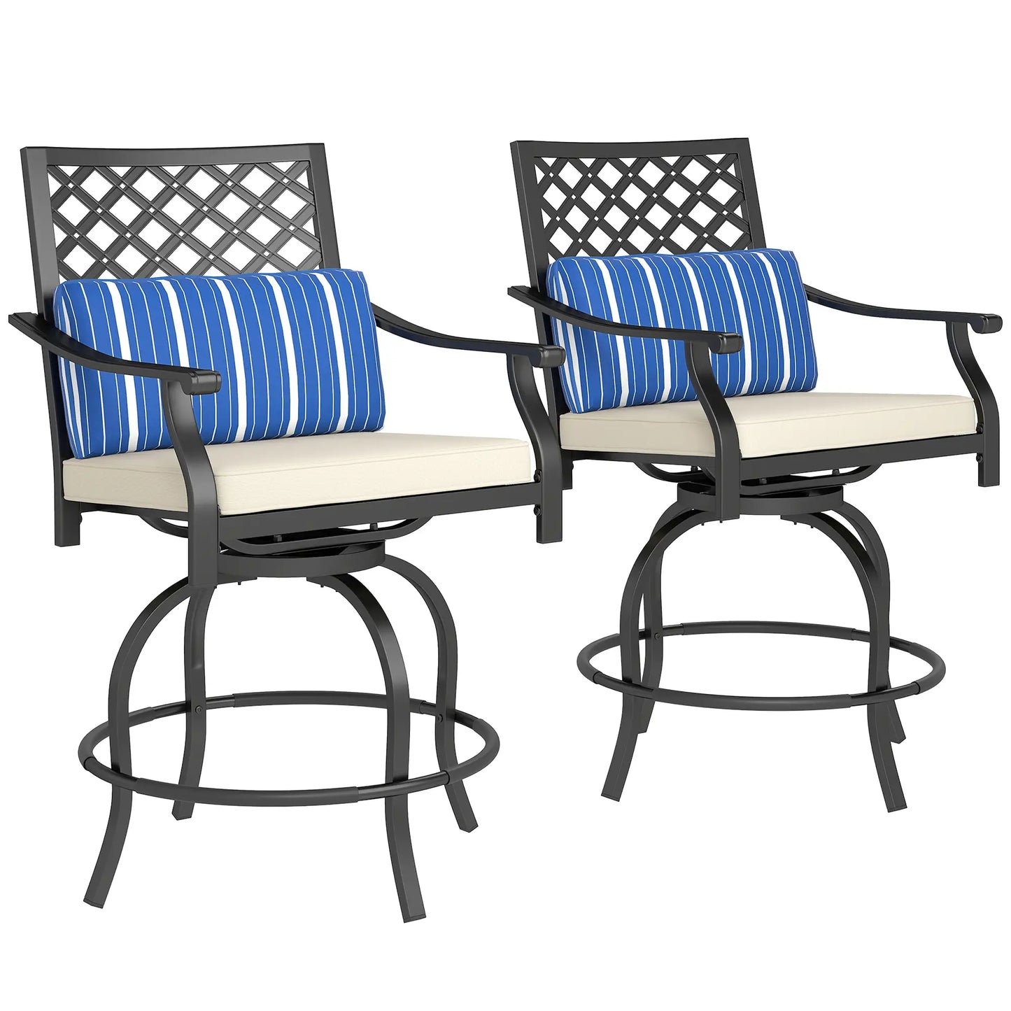 Outdoor Bar Stools Set of 2, Swivel Patio Chairs with Cushion