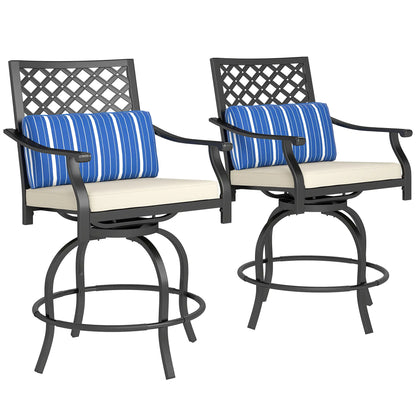 Outdoor Bar Stools Set of 2, Swivel Patio Chairs with Cushion