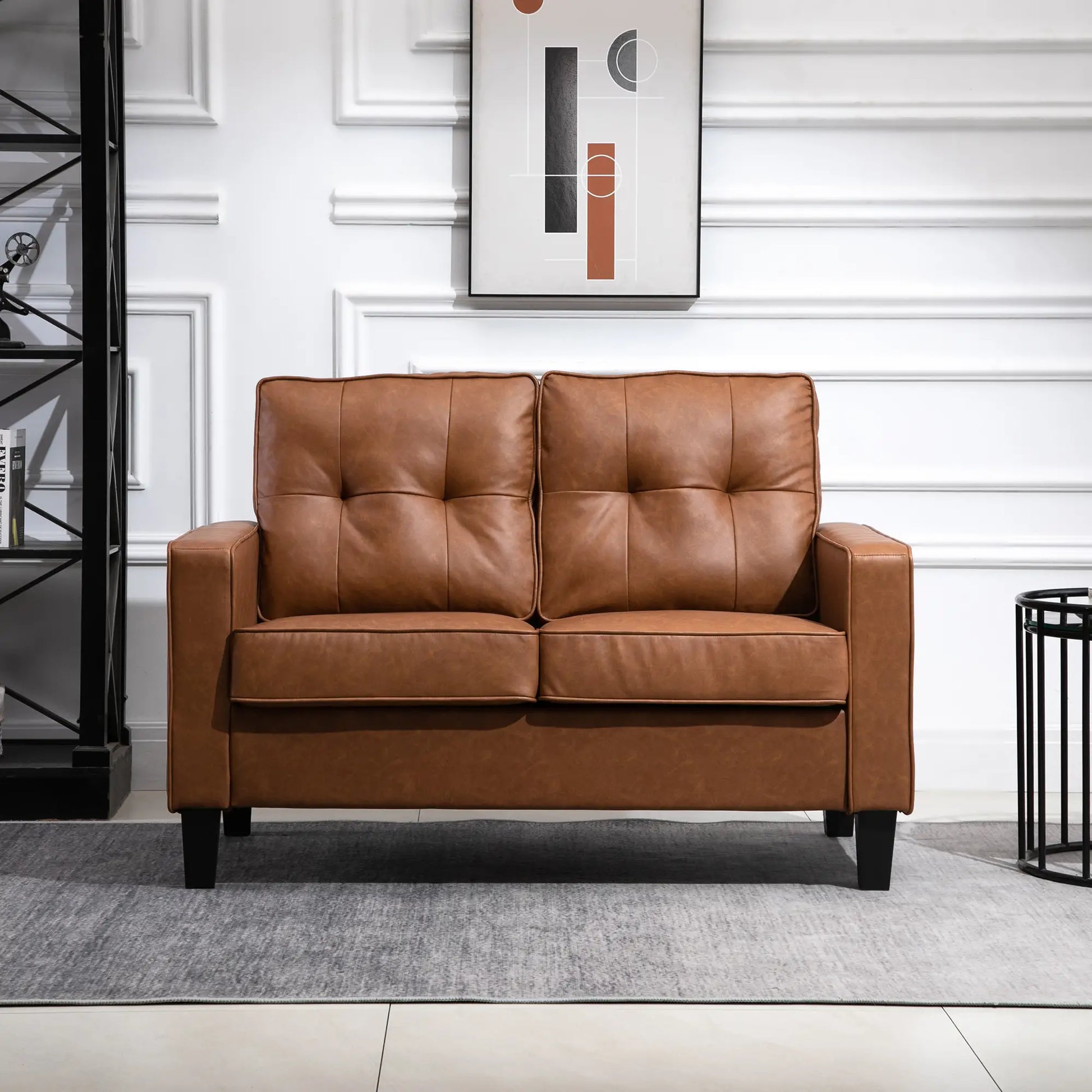 51" PU Leather Loveseat, Upholstered Double Sofa, Tufted Backrest, Brown 2-Seater Sofas at Gallery Canada