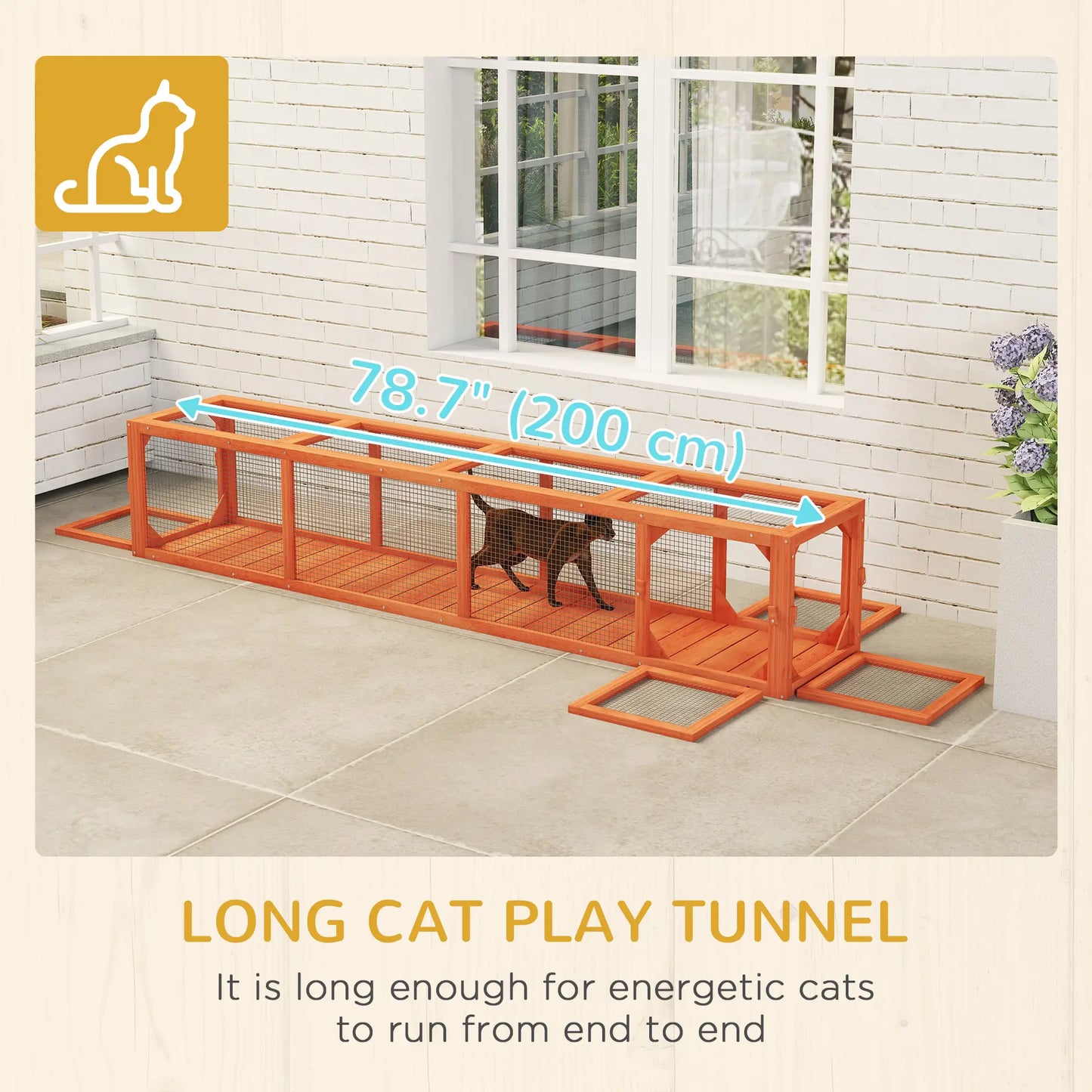 79" L-Shape Cat Tunnel, Extendable Enclosure, Indoor Outdoor, Orange Outdoor Cat Enclosures at Gallery Canada
