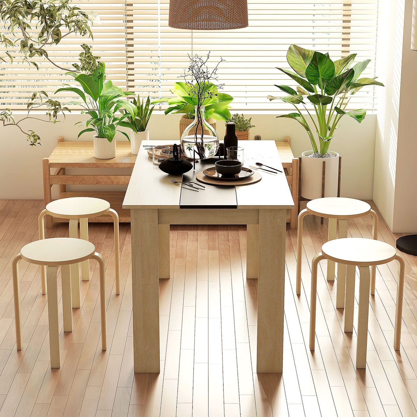 Round Stackable Chairs Set of 4, 18-Inch Backless Stacking Stools for Kitchen, Dining Room, Office, Outdoors Bar Stools at Gallery Canada