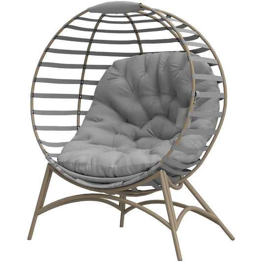 Chaise lounge de patio Egg, pliable, avec coussin et poche, gris clair, gris clair
