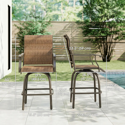 Outdoor Bar Stools Set of 2, Swivel High Back Chairs, Brown Bar Stools at Gallery Canada