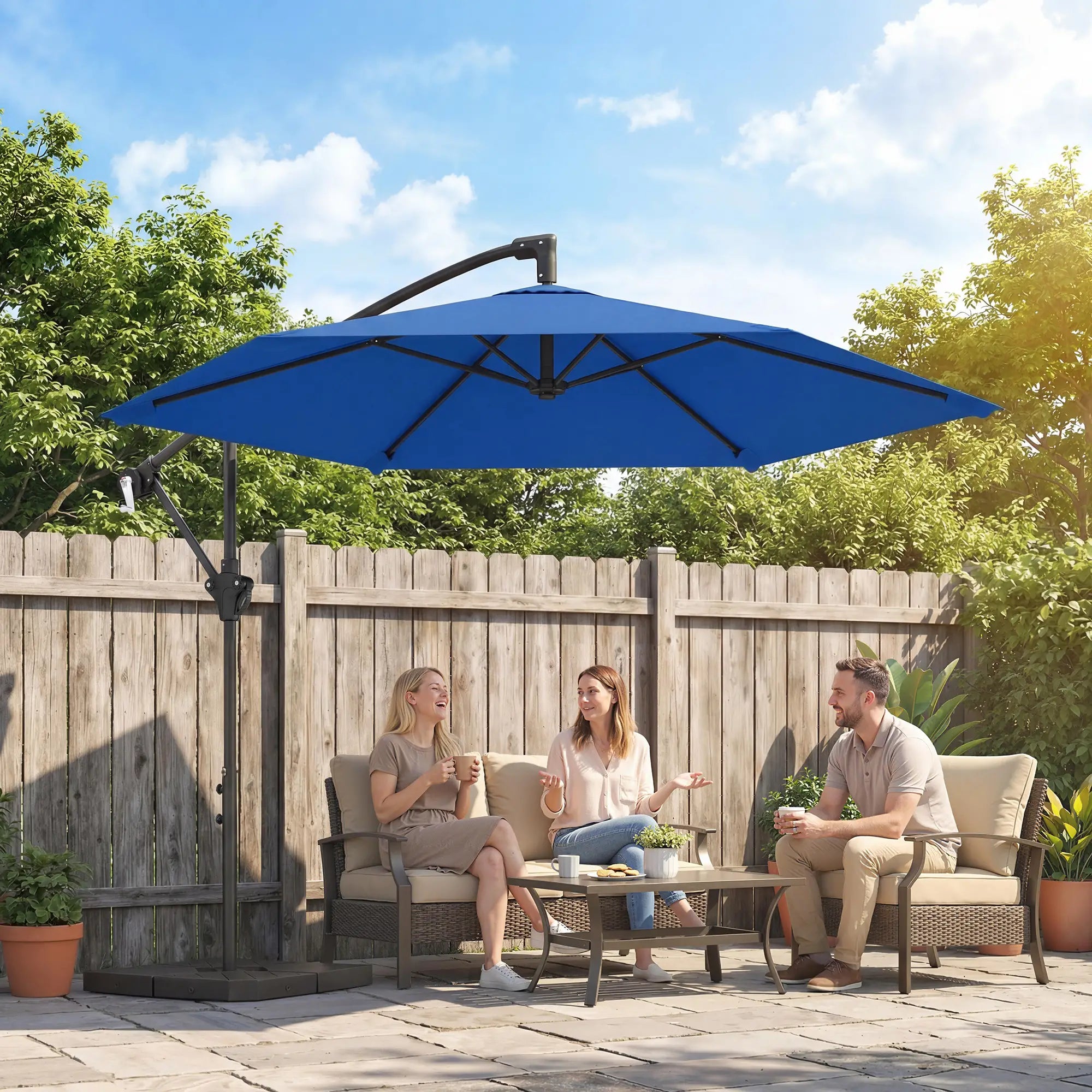 9.7 ft Offset Patio Umbrella, Water/Sand Fillable Weights, Navy Blue Offset Cantilever Umbrellas at Gallery Canada