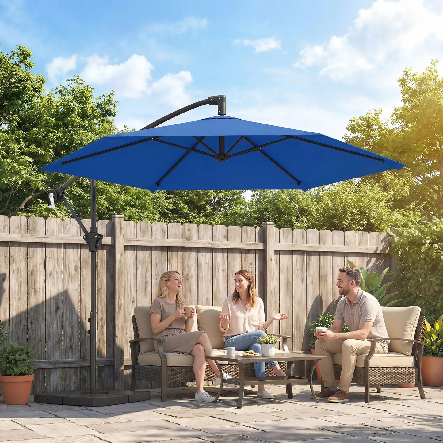 9.7 ft Offset Patio Umbrella, Water/Sand Fillable Weights, Navy Blue Offset Cantilever Umbrellas at Gallery Canada