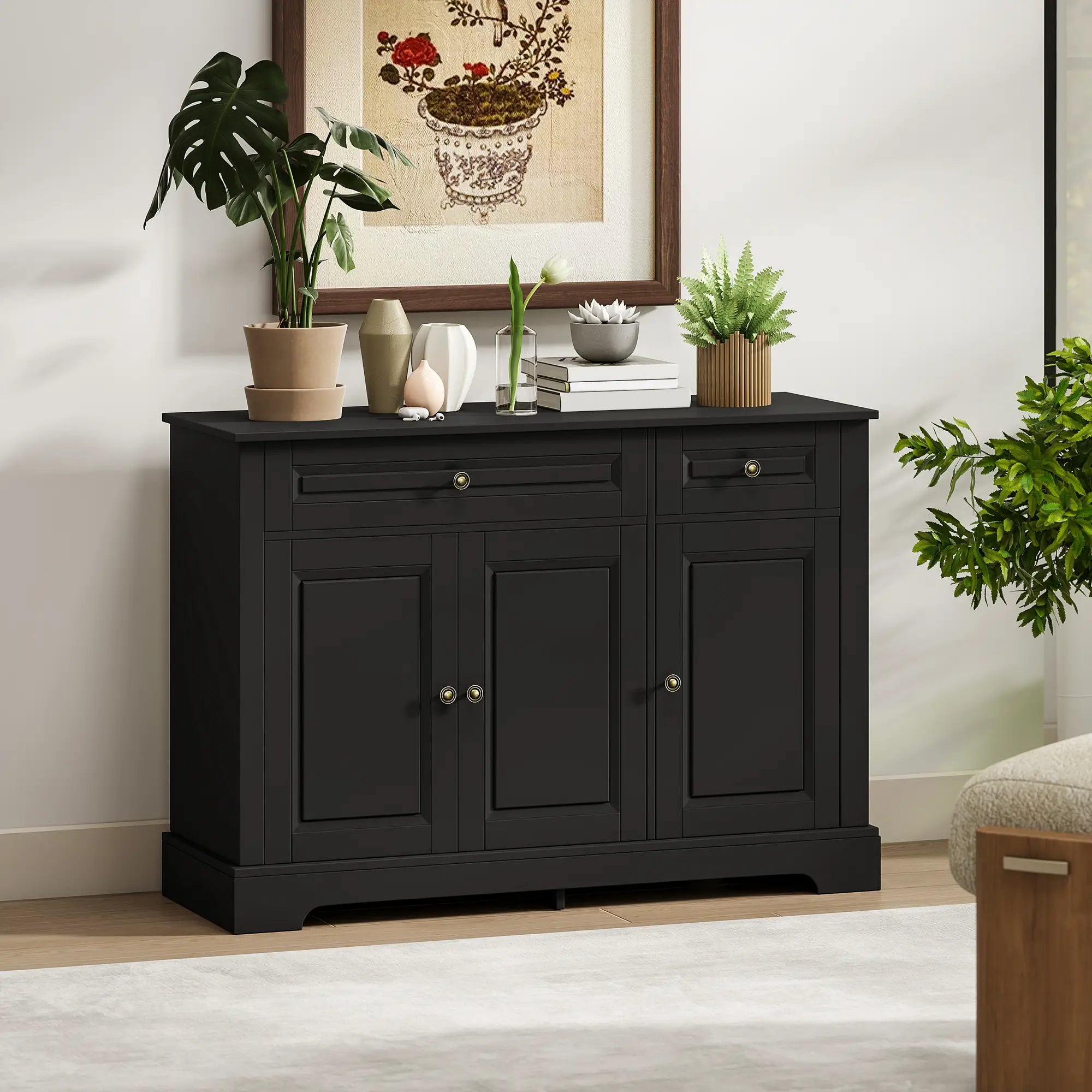 Modern Sideboard Cabinet, 2 Drawers, Adjustable Shelves, Black Bar Cabinets at Gallery Canada