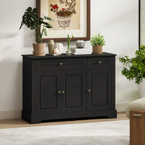 Modern Sideboard Cabinet, 2 Drawers, Adjustable Shelves, Black