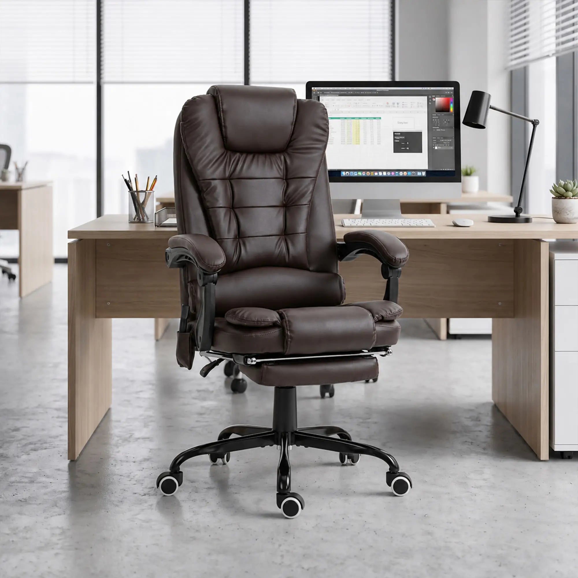 7-Point Vibrating Massage Chair, Reclining Office Chair, Adjustable Height, Brown Massage Chairs at Gallery Canada