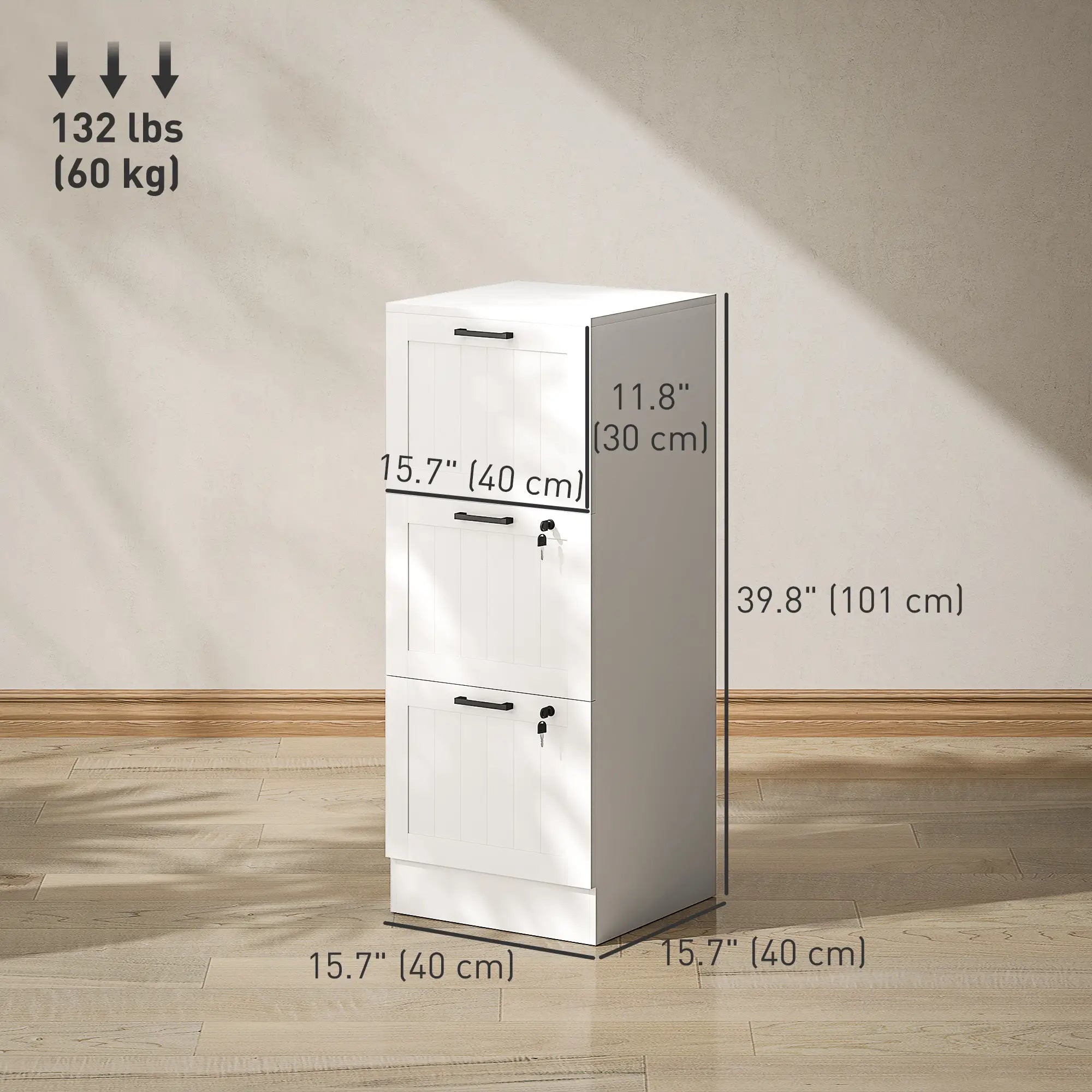 3 Drawer Filing Cabinet with Lock, Office Storage, A4 Letter Size, White Office Cabinets & Cupboards at Gallery Canada