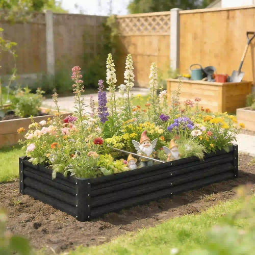 6 x 3 x 1ft Galvanized Raised Garden Bed, Black Outdoor Planter Box, Black