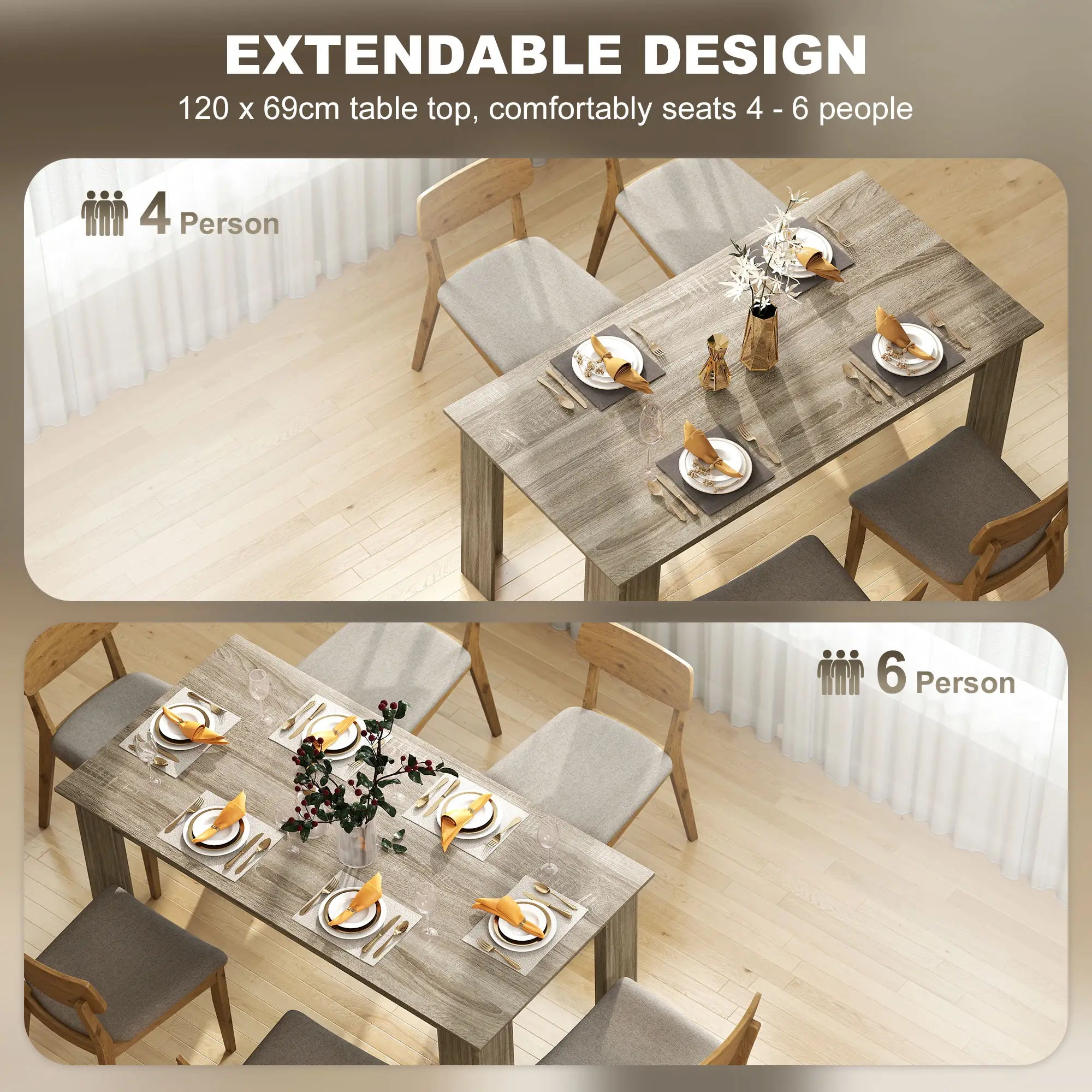 63 Inch Kitchen Table for 4-6 People, Wood Effect Dining Table, Grey Dining Tables at Gallery Canada