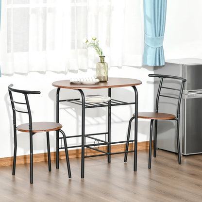 Oval Dining Table Set of 3, Kitchen Table and Chairs with Storage, Natural Bar Sets at Gallery Canada