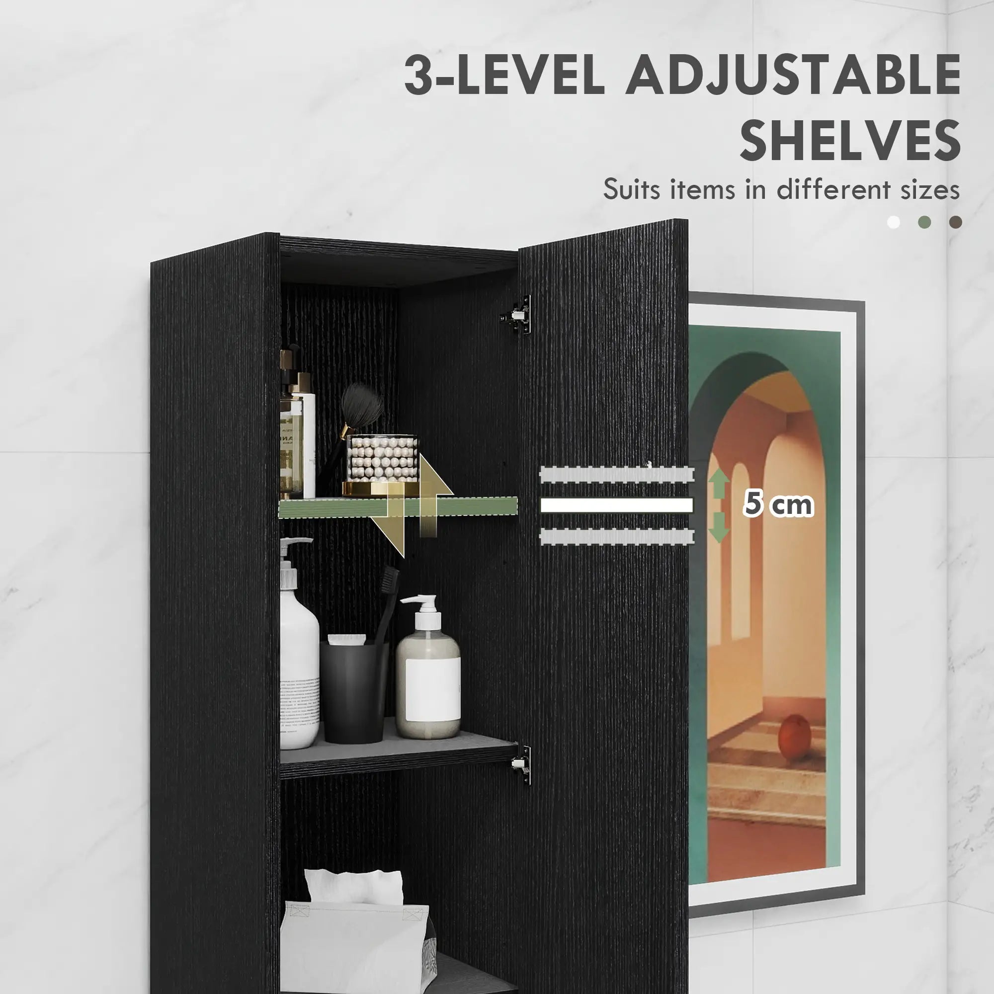 Tall Bathroom Storage Cabinet, Adjustable Shelves, Wood Grain, Black Bathroom Cabinets at Gallery Canada