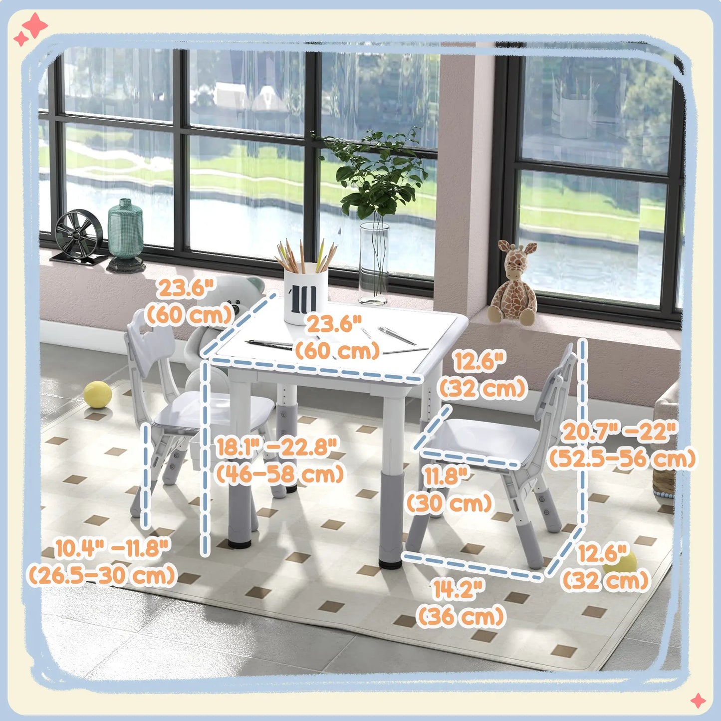 Toddler Table and Chair Set, Adjustable Height, Storage, Grey Kids Table Sets at Gallery Canada