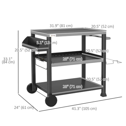 3-Shelf Outdoor Grill Cart, Stainless Steel Pizza Oven Stand On Wheels, Black Outdoor Grill Carts at Gallery Canada
