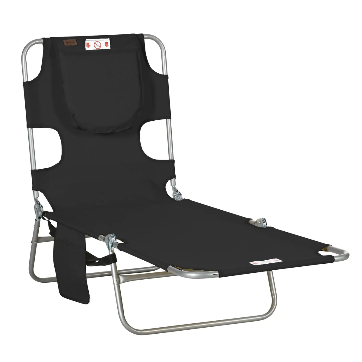 Folding Outdoor Lounge Chair, 5-Level Tanning Chair, Black Lounger Chairs Black, Silver at Gallery Canada