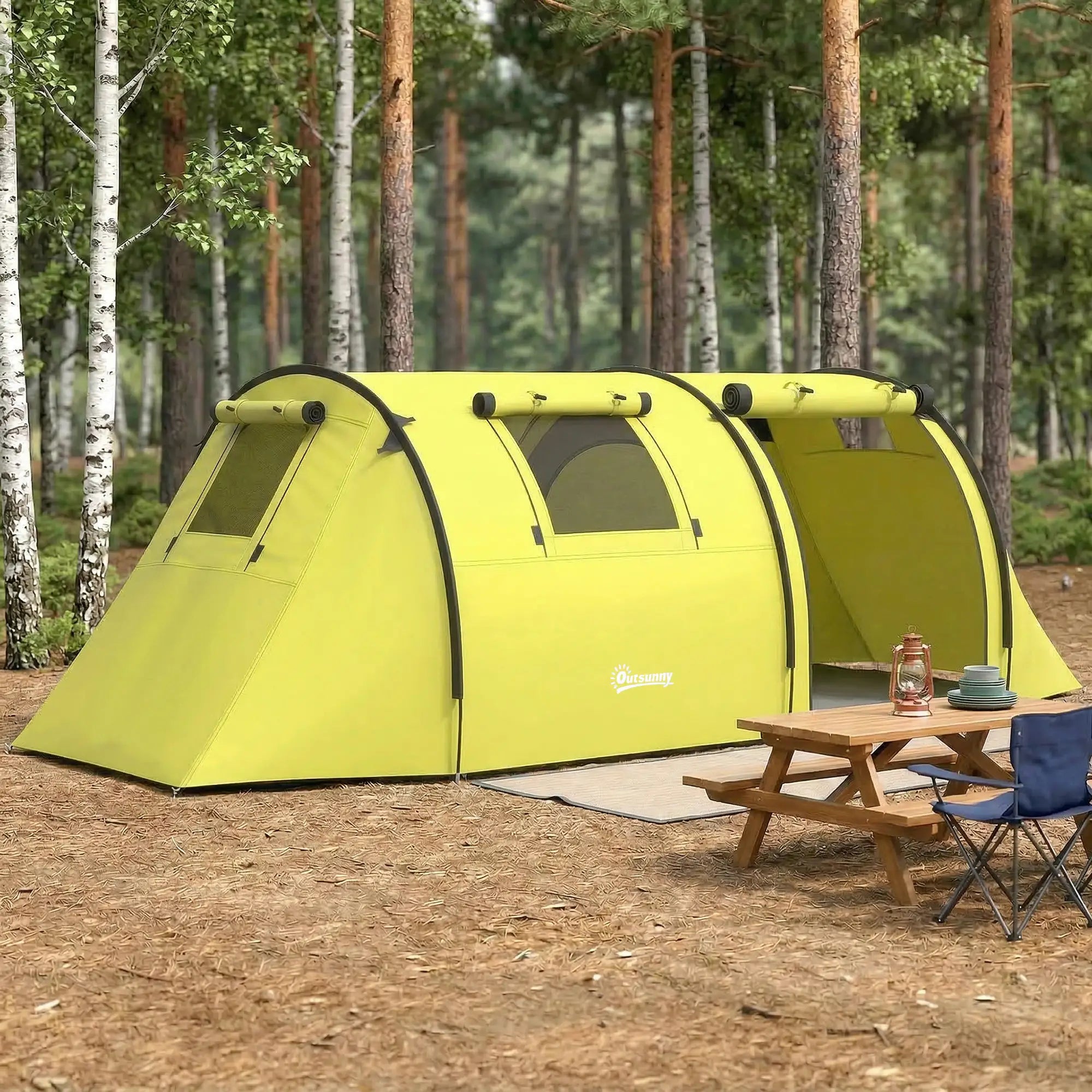 3-4 Person Camping Tent with 2 Rooms, 3000mm Waterproof Portable Family Tent with Carry Bag, Yellow Camping Tents at Gallery Canada