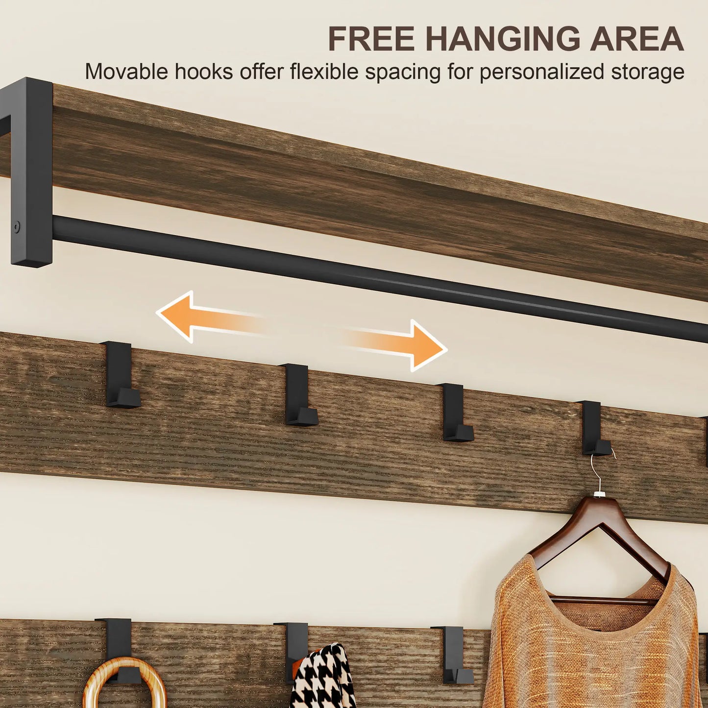 6-In-1 Hall Tree, Bench with Shoe Storage, 10 Hooks, 2 Fabric Drawers, Rustic Brown Clothing Storage at Gallery Canada