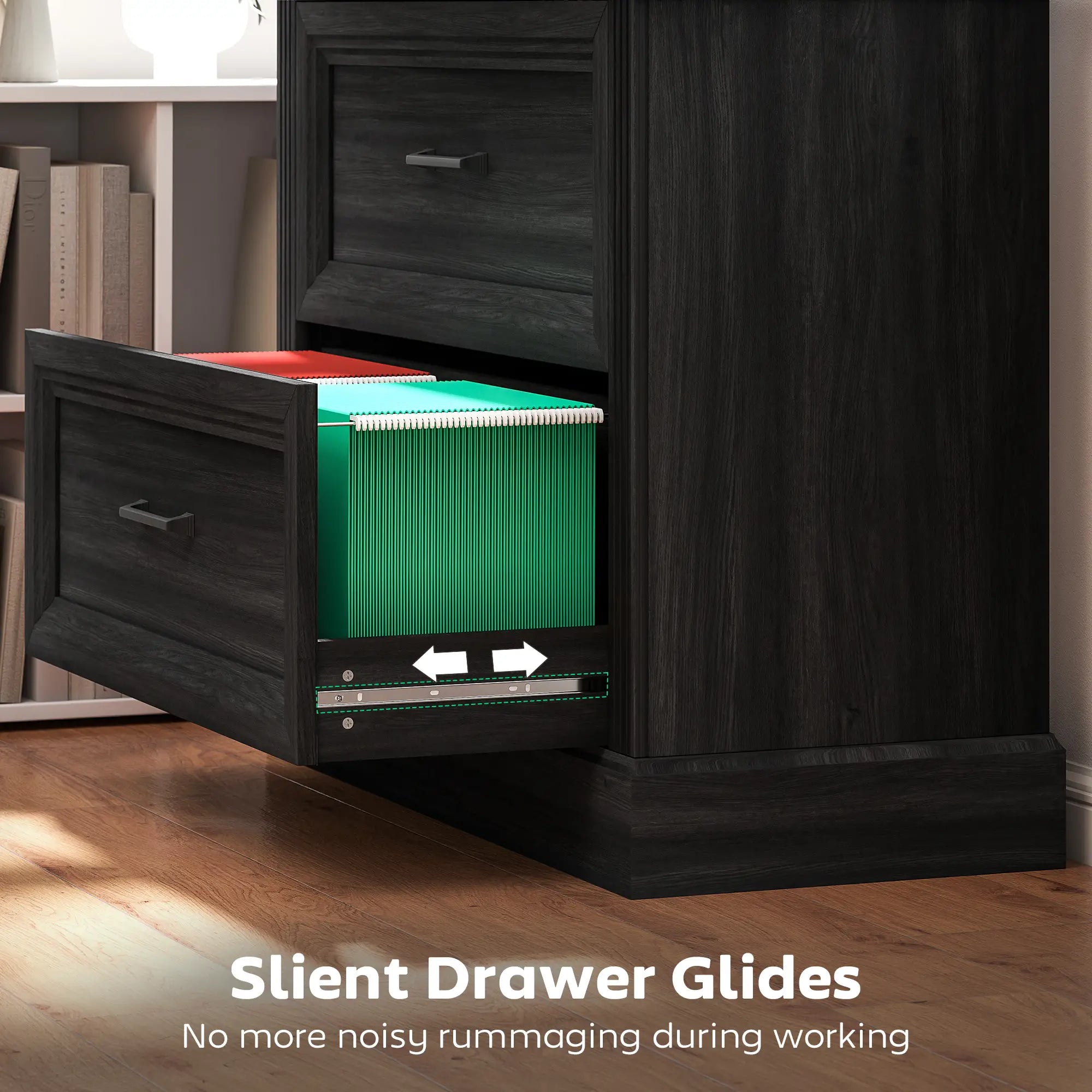 Lateral Filing Cabinet, 2 Silent Drawers, Letter A4 Legal Size, Black Office Cabinets & Cupboards at Gallery Canada
