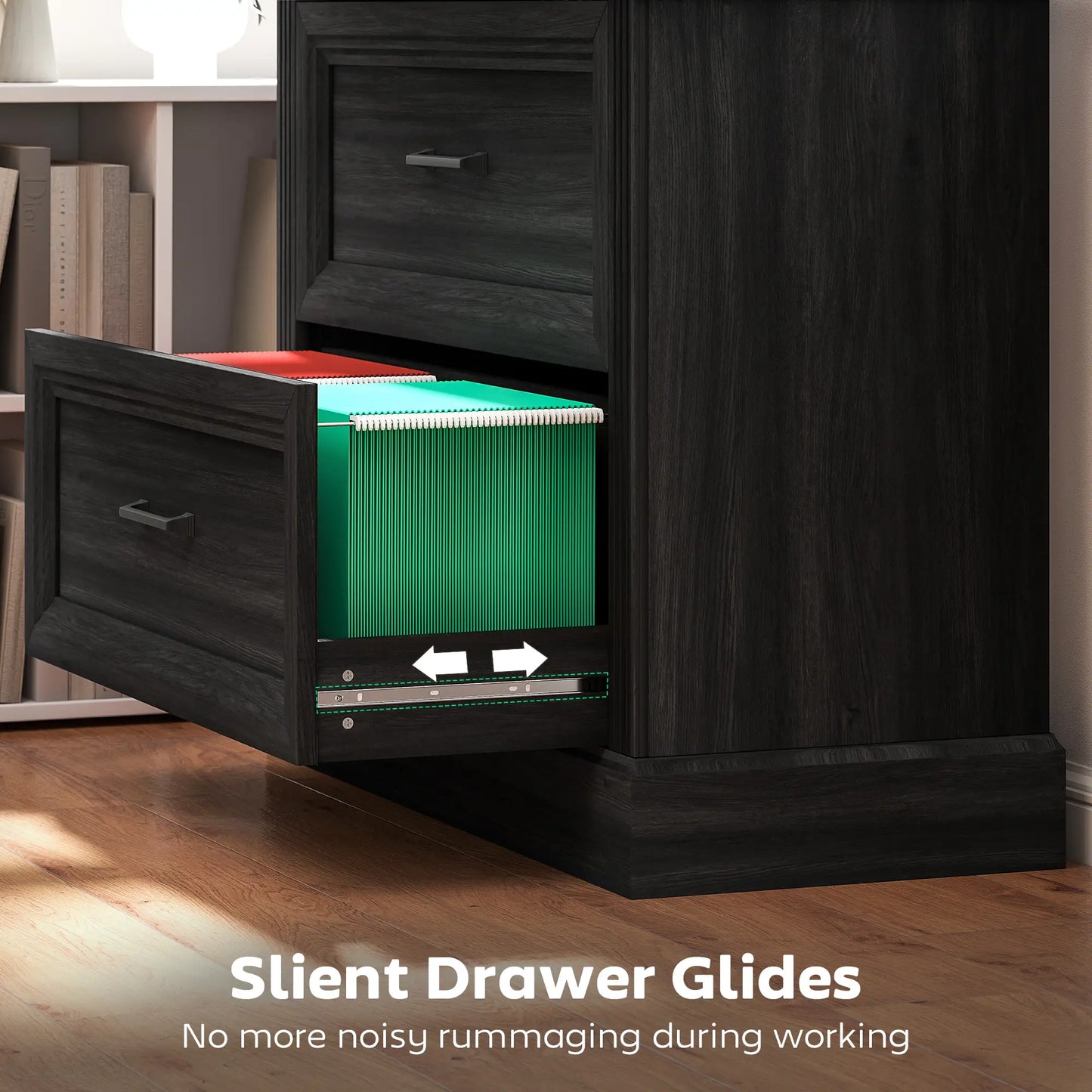 Lateral Filing Cabinet, 2 Silent Drawers, Letter A4 Legal Size, Black Office Cabinets & Cupboards at Gallery Canada