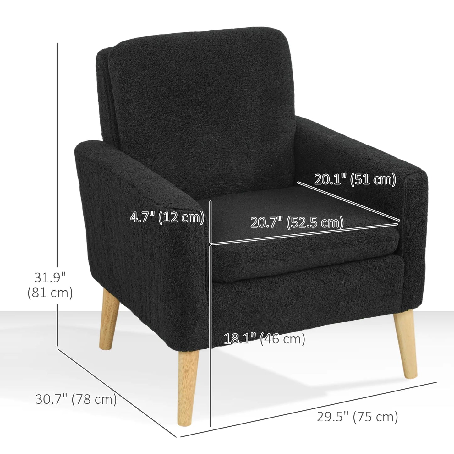 Modern Fabric Accent Chair, Upholstered Armchair with Wood Legs, Black Accent Chairs at Gallery Canada