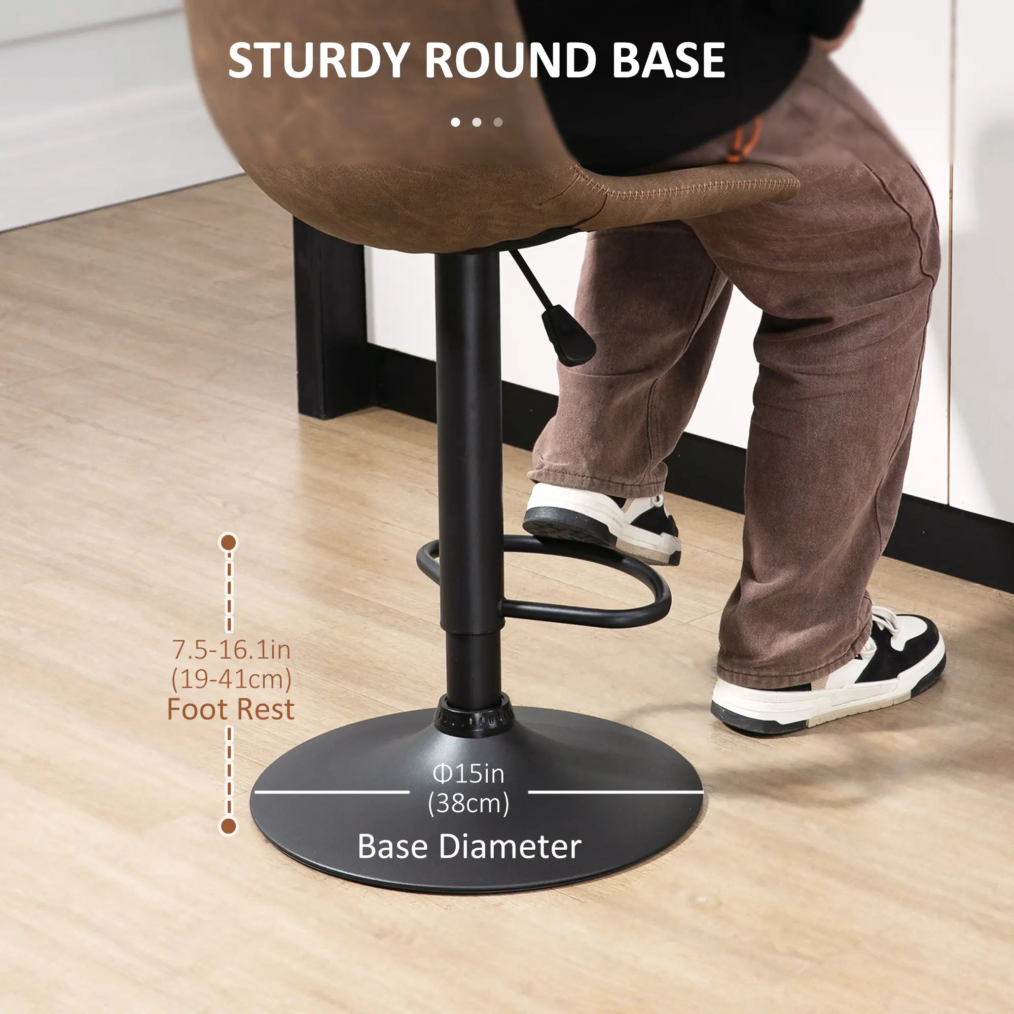 Adjustable Counter Height Bar Stools, Set of 2, 360° Swivel, Vintage Leather, Brown Bar Stools at Gallery Canada