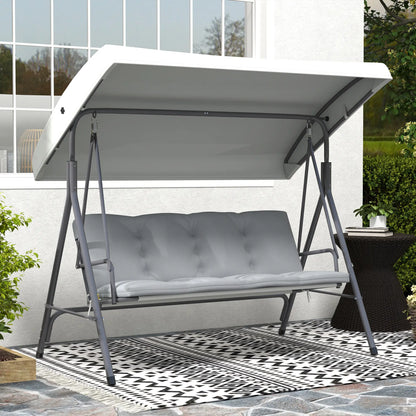 3-Seat Patio Swing Chair, Outdoor Porch Glider, Adjustable Canopy, Light Grey Patio Swings with Stand at Gallery Canada