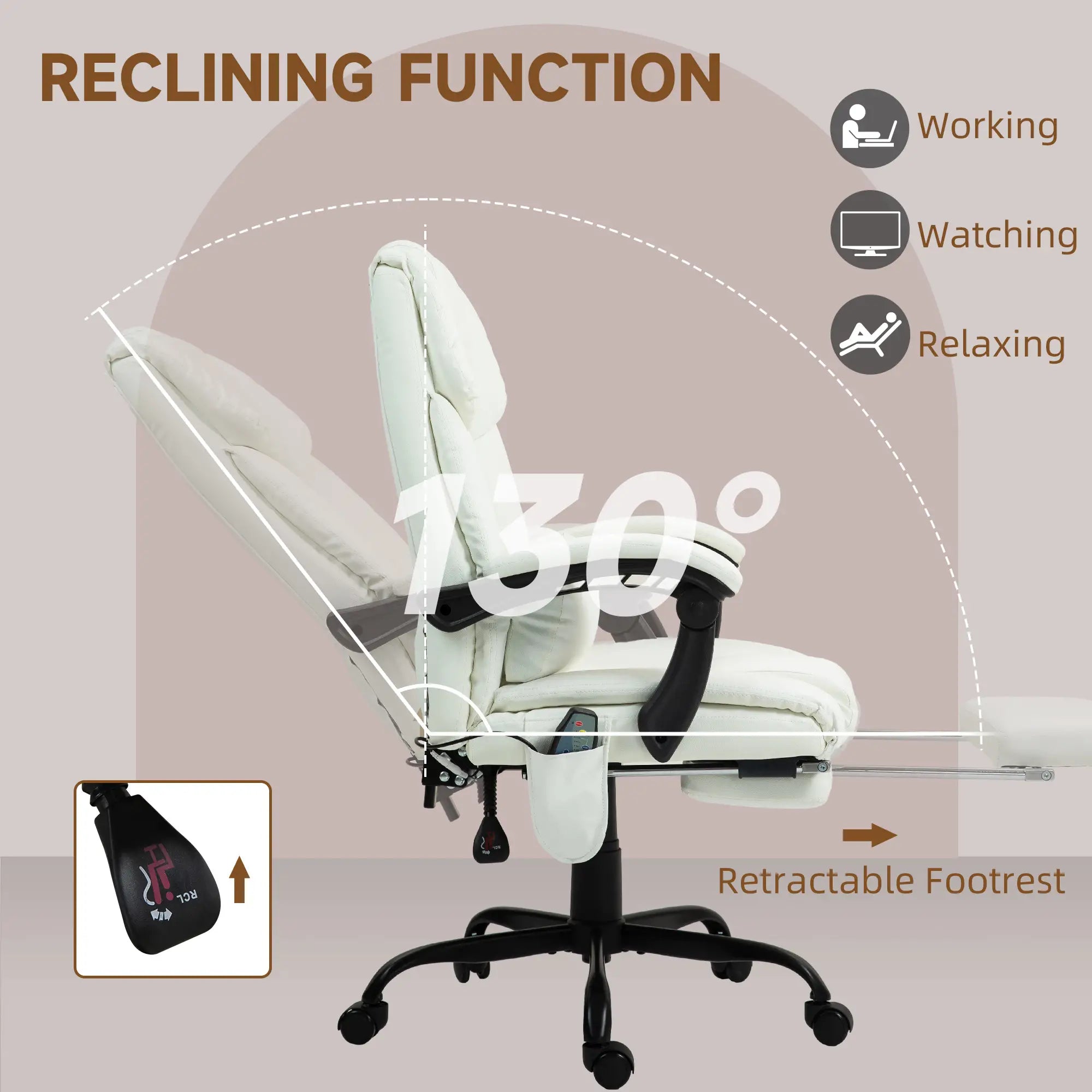 6-Point Vibration Massage Chair, Adjustable Height, Reclining, White Massage Chairs at Gallery Canada