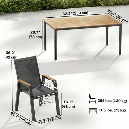 7 Piece Outdoor Dining Set, Rectangle Patio Table, 6 Mesh Chairs