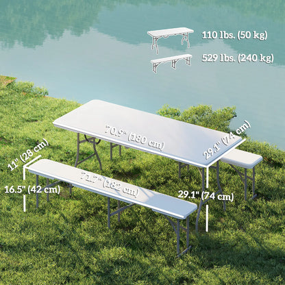 6FT Portable Camping Table Bench Set, Folding Picnic Table with 2 Benches, White Picnic Tables & Camping Chairs at Gallery Canada