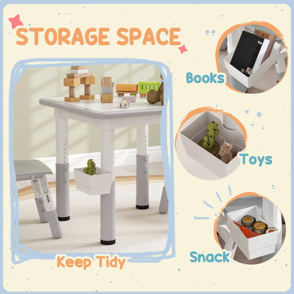 Toddler Table and Chair Set, Adjustable Height, Storage, Grey Kids Table Sets at Gallery Canada