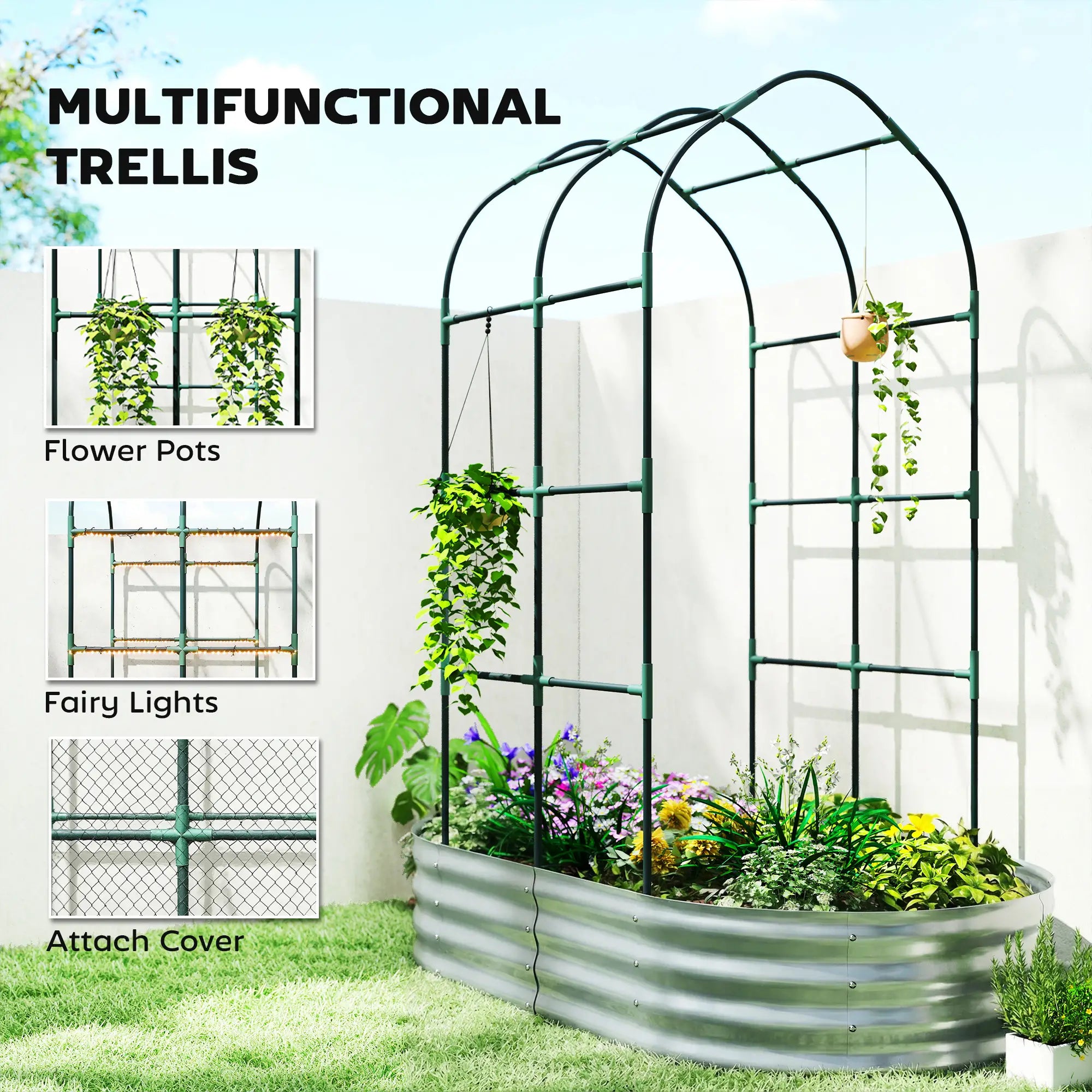 Galvanised Raised Garden Bed With Arched Trellis, 5 x 3 x 6ft, Silver Raised Garden Beds at Gallery Canada