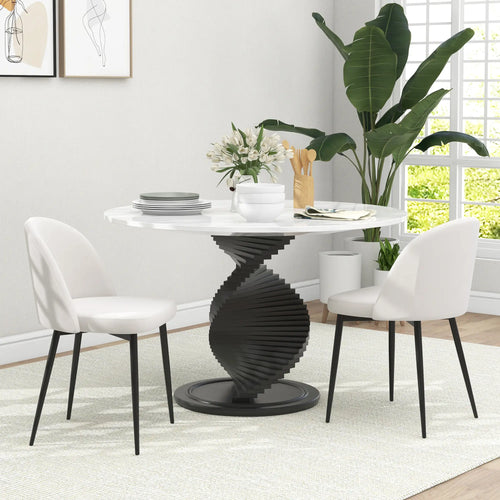 Set of 2 Mid-Back Dining Chairs, Velvet Upholstery, Cream White