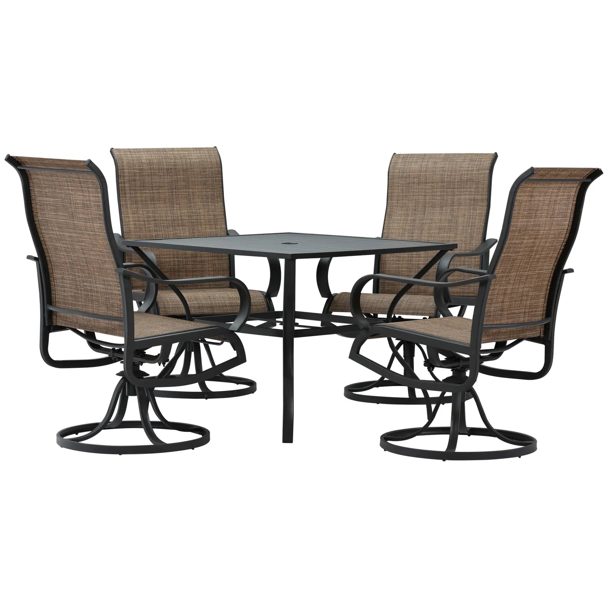 5-Piece Outdoor Patio Dining Set, 4 Swivel Rocker Chairs, 37" x 37" Table, Black Bistro Sets Black at Gallery Canada