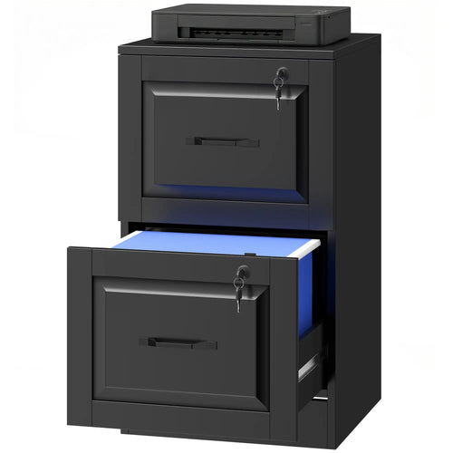2 Drawer File Cabinet With Lock, Vertical Filing Cabinet, Black