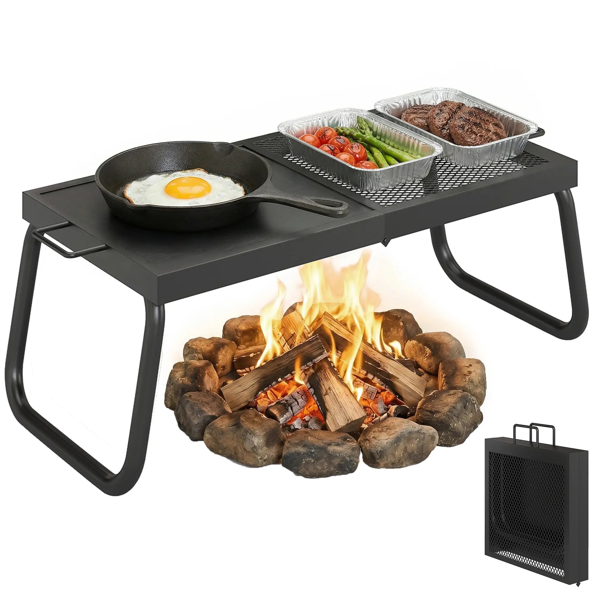 Folding Campfire Grill, Heavy Duty Steel Mesh Grate, Portable With Carry Bag, Black Charcoal BBQ Grils at Gallery Canada