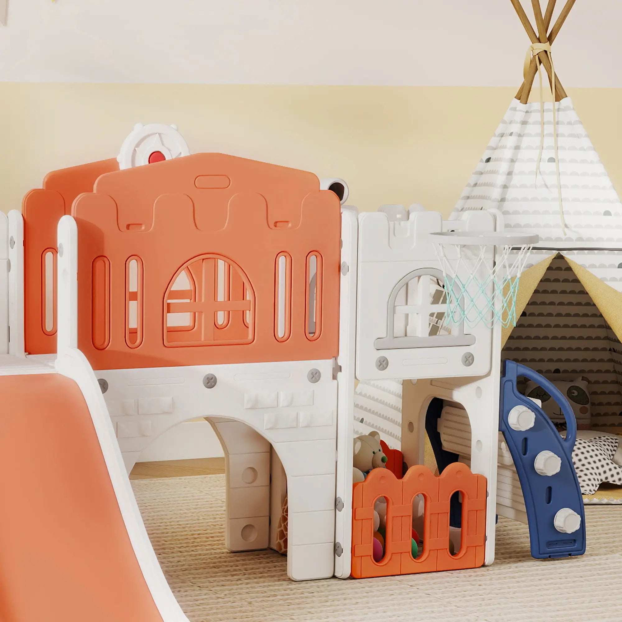 7 In 1 Toddler Slide, Basketball Hoop, Climber, Orange Gym Sets & Swings at Gallery Canada