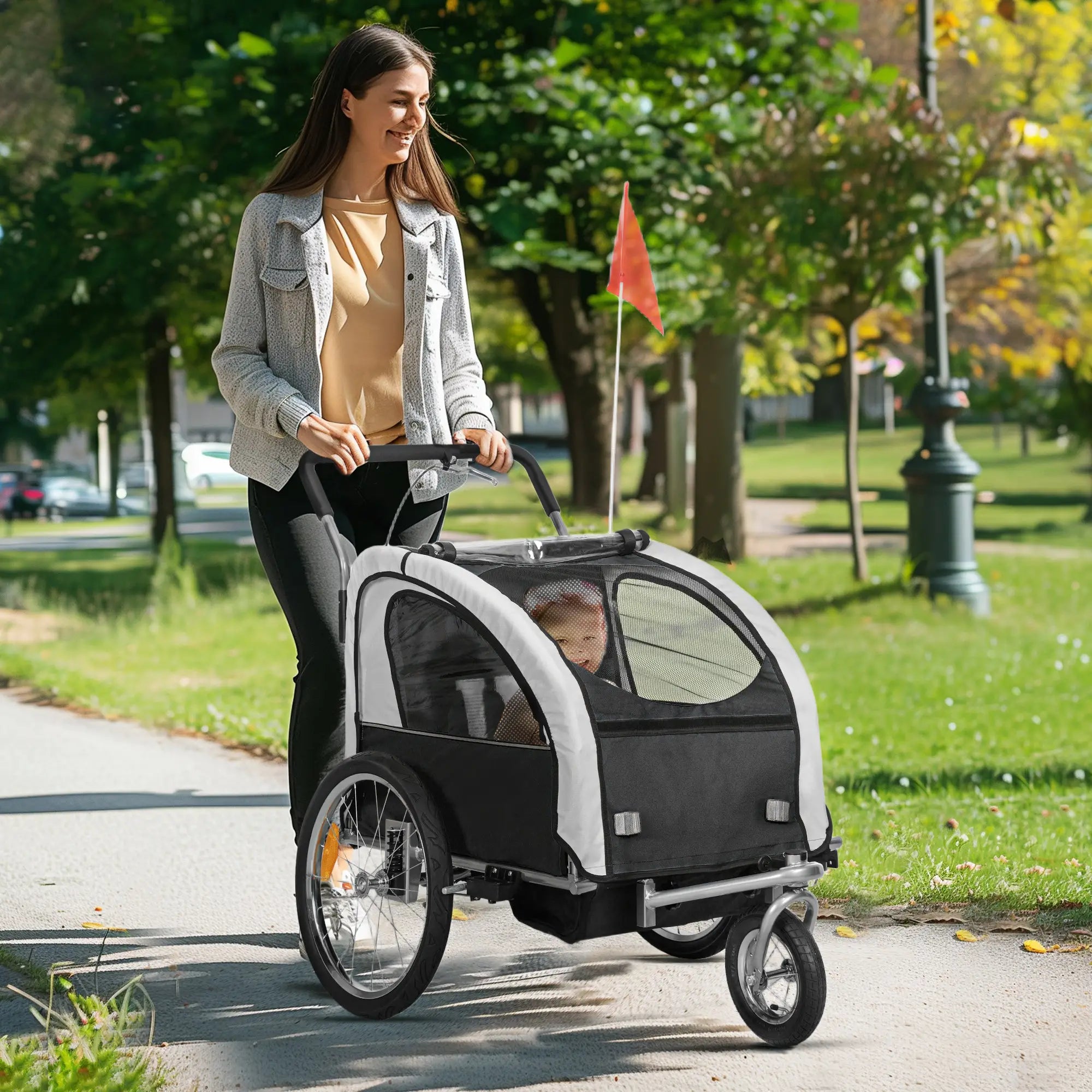 2-in-1 Bike Trailer, Foldable 2-Seat Stroller, 5-Point Harness, Black Kids Bike Trailers at Gallery Canada